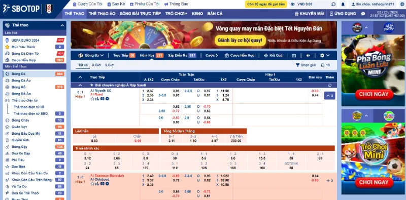 Giao diện về hệ thống soi cầu thể thao chi tiết của Sbotop